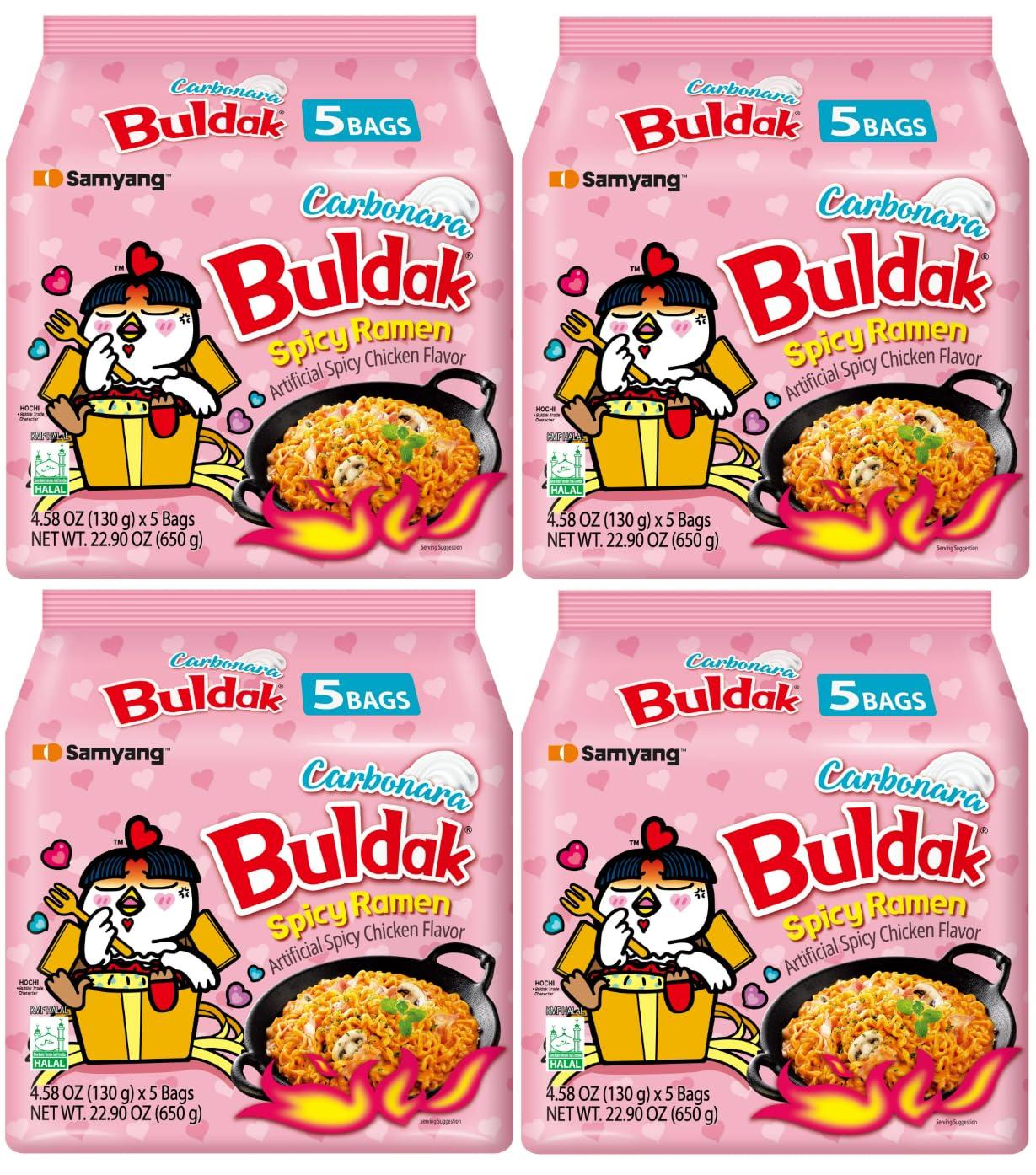 KF GOODIES Samyang Buldak Hot Spicy Chicken Ramen Noodle Korean Stir-Fried Ramen, Carbonara Flavor, (20, Carbonara)