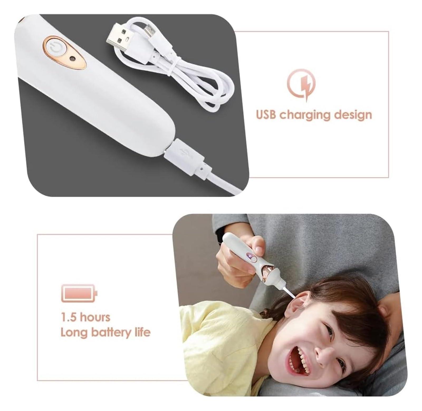 VEGIONE VEGIONE Ear Wax Remover Vacuum Cleaner Ear Wax Removal Painless Cleaning Tool, Ear Cleaning Device for Children and Adults, Earwax Cleaner with Light, (Color : Black Nero)