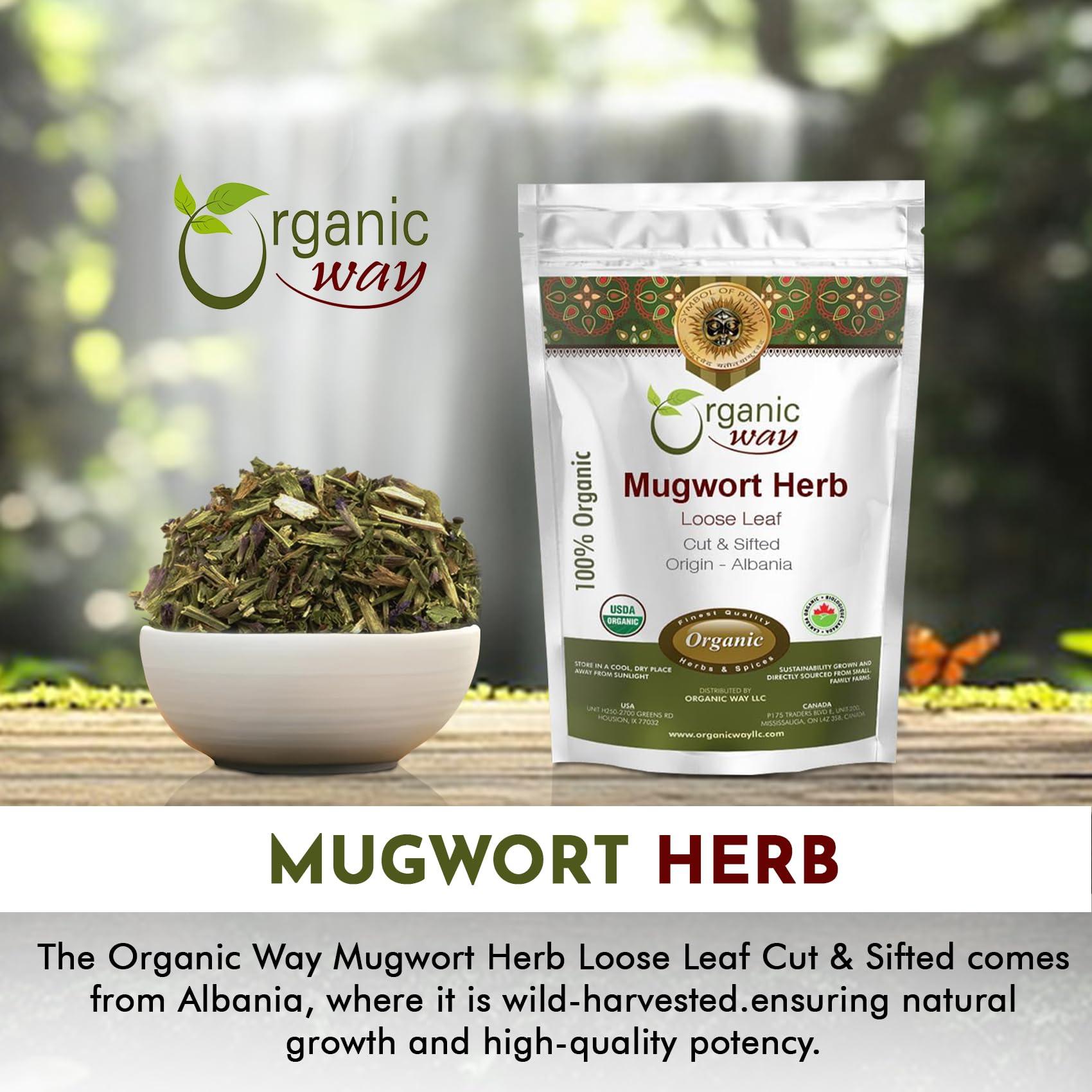Organic Way Organic Way Mugwort Herb Loose Leaf Cut & Sifted (Artemisia Vulgaris) Herbal Tea | Kosher & USDA Certified | Vegan, Non-GMO & Gluten Free | Raw from Albania (16 Ounce (pack of 1))