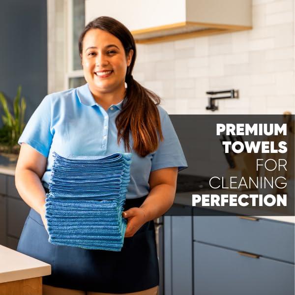 Microfiber Wholesale MW Pro Multi-Surface Microfiber Towel – 12 Pack | Premium Cleaning Cloth | Clean, Buff, Dust, Polish, Absorb | Large 16"x16" (Blue)