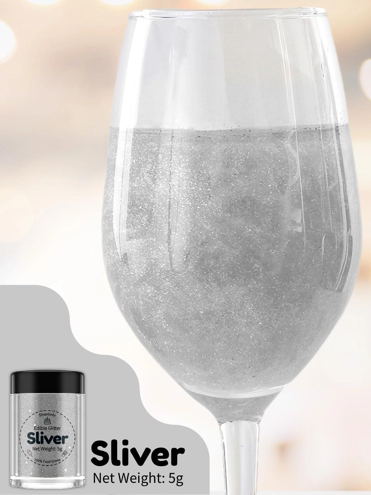 Shanlinly Shanlinly Silver Edible Glitter for Cakes Drinks - Food Grade 5g Shimmer Luster Glitter Dust Edible Glimmer Powders for Strawberries, Sprinkle on Sparkle, Chocolate, Cookie, Cupcake, Cocktail, Vegan