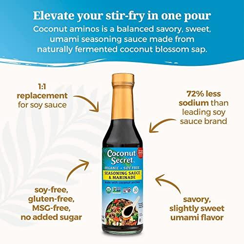 COCONUT SECRET Coconut Secret, Organic Liquid Coconut Aminos, 8 fl oz (pack of 3), All-Purpose Seasoning Sauce & Marinade, Soy-Free Soy Sauce Alternative, Low Sodium, Low Glycemic, Vegan & Gluten Free Stir Fry Sauce