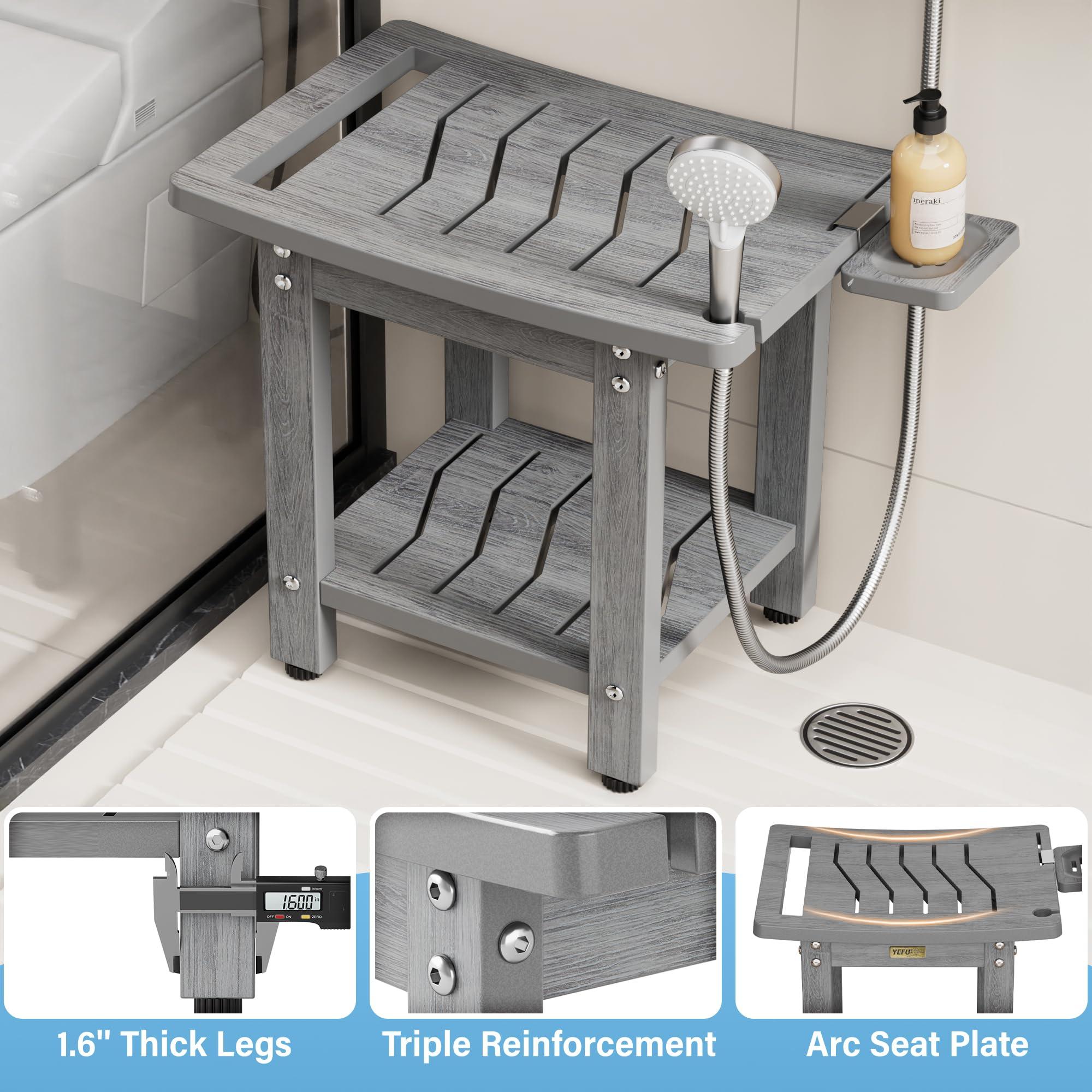 YEFU Elderly Shower Chair for Inside Shower: Shower Stool Waterproof Plastic Grey Small for Shaving Legs Bathtub Small Spaces - Shower Bench Seat for Adults Seniors Disabled