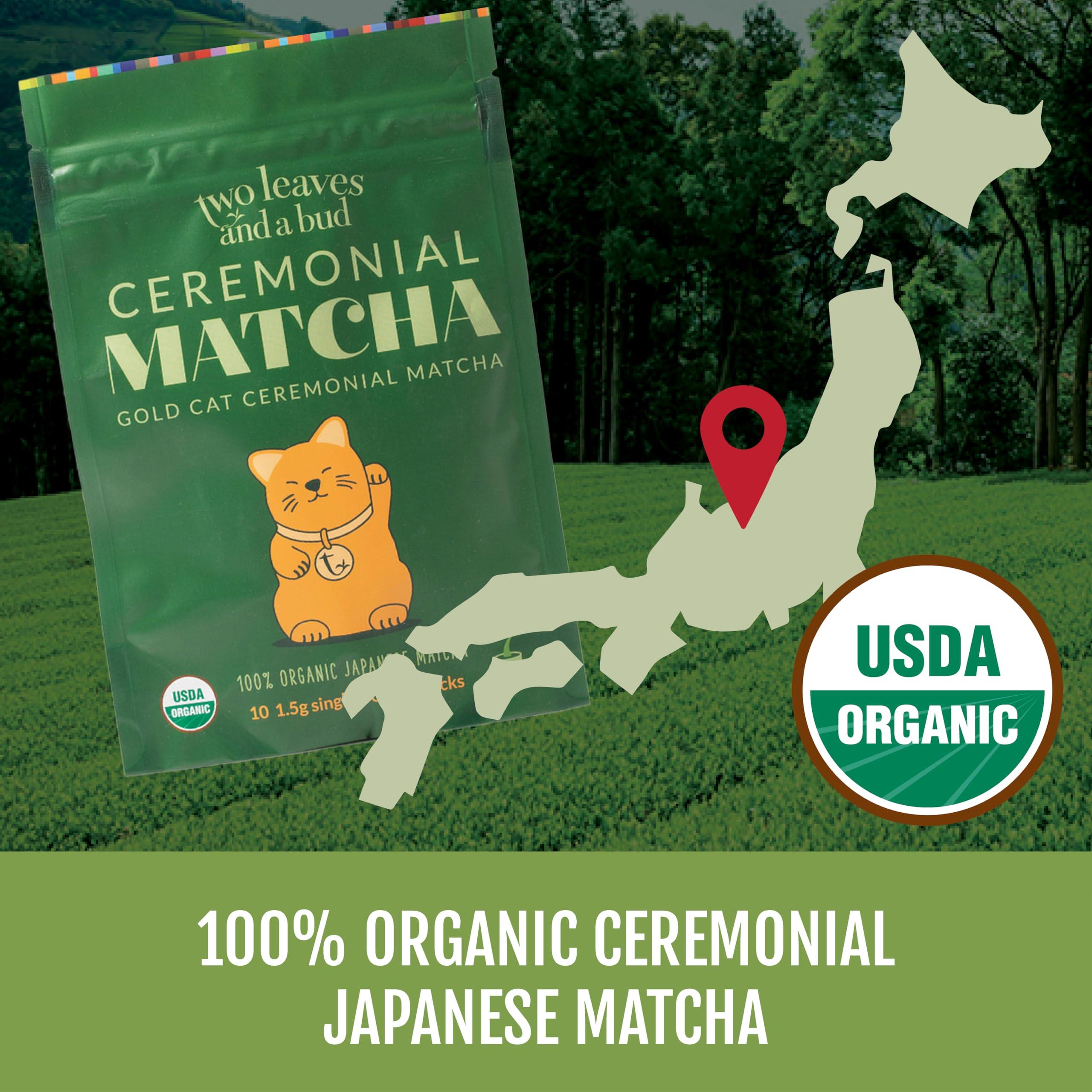 Two Leaves and a Bud Two Leaves and a Bud Organic Ceremonial Matcha Green Tea, 100% Japanese Matcha powder, 1.5g Pre-Portioned Single-Serve Sticks, Pack of 10