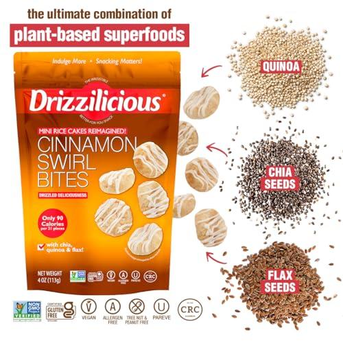 Drizzilicious Drizzilicious Mini Rice Cakes Cinnamon Swirl - Rice Crisps, Healthy Snack for Adults and Kids, Flavored Rice Cakes, Vegan, Gluten Free, Allergen Free, Only 90 Calories Per Serving - 4 oz (Pack of 1)