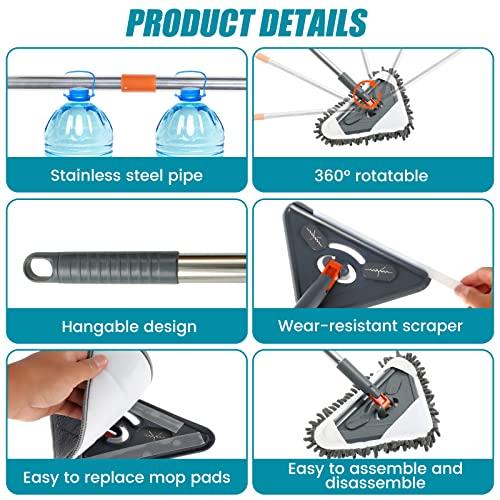 Janoiuc 85 in Wall Cleaner Mop, with Handle Adjustable Ceiling Cleaning Mop, 360 Rotating Ceiling Dust Cleaner with 6 Replaceable Pads, Reusable Baseboard Cleaning Tool Dry and Wet Use for Window Wall