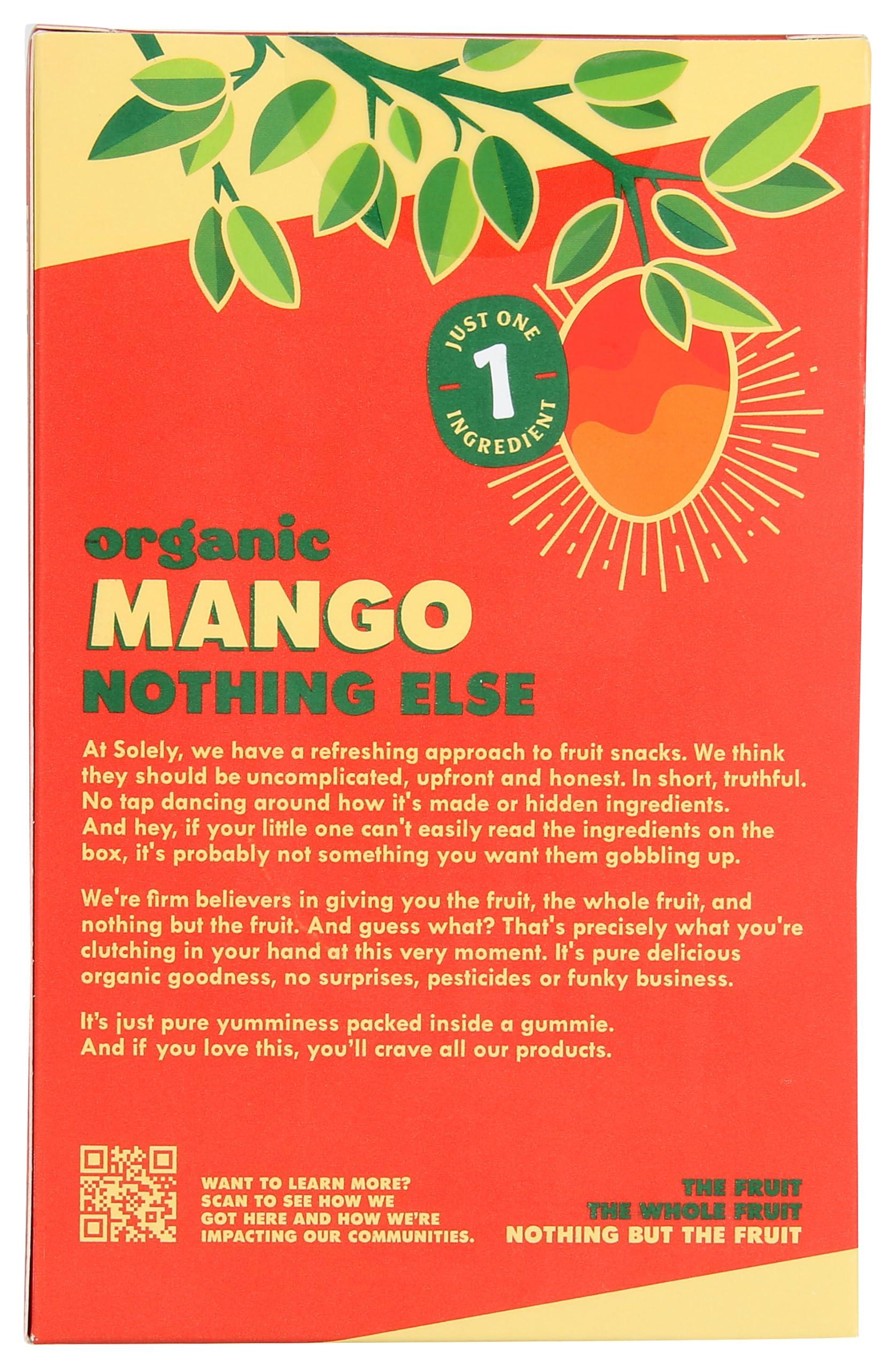 SOLELY SOLELY Organic Mango Whole Fruit Gummies | Two Ingredients | No Added Sugars, Artificial Colors or Flavors | Vegan Fruit Snacks, 0.7 Ounce (Pack of 5)