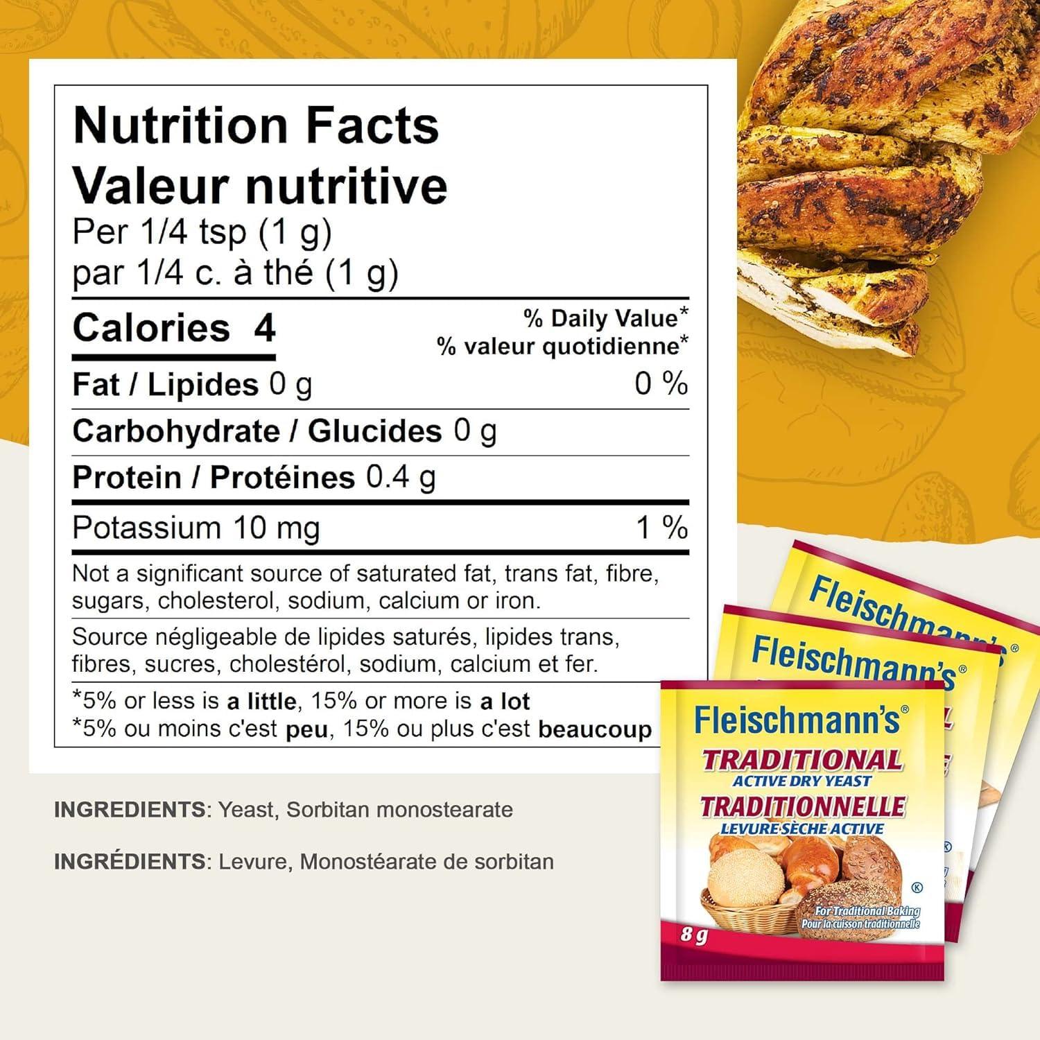 Generic Generic Fleischmanns Traditional Active Dry Yeast, Traditional Yeast, 3 sachets x 8g, 24g/0.8 oz (Pack of 6) Shipped from Canada