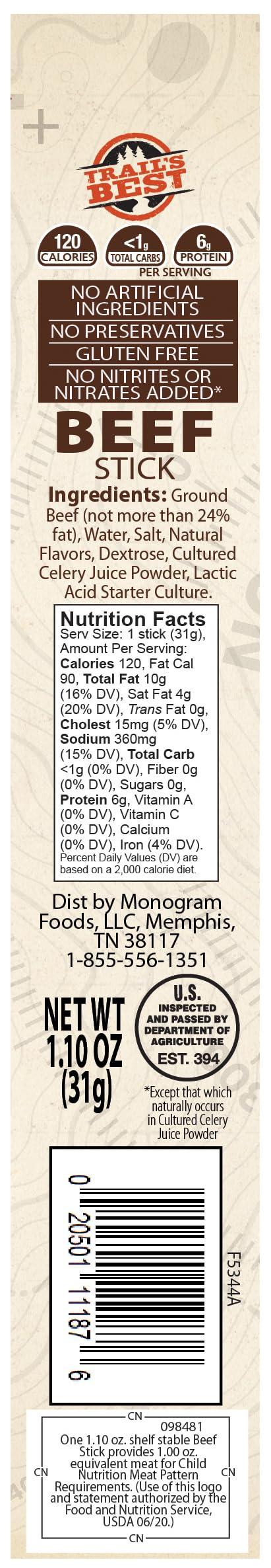Trail\'s Best Trail\'s Best 1.1oz Beef Sticks 16 Count Tubs (6 inch beef sticks made with all beef)