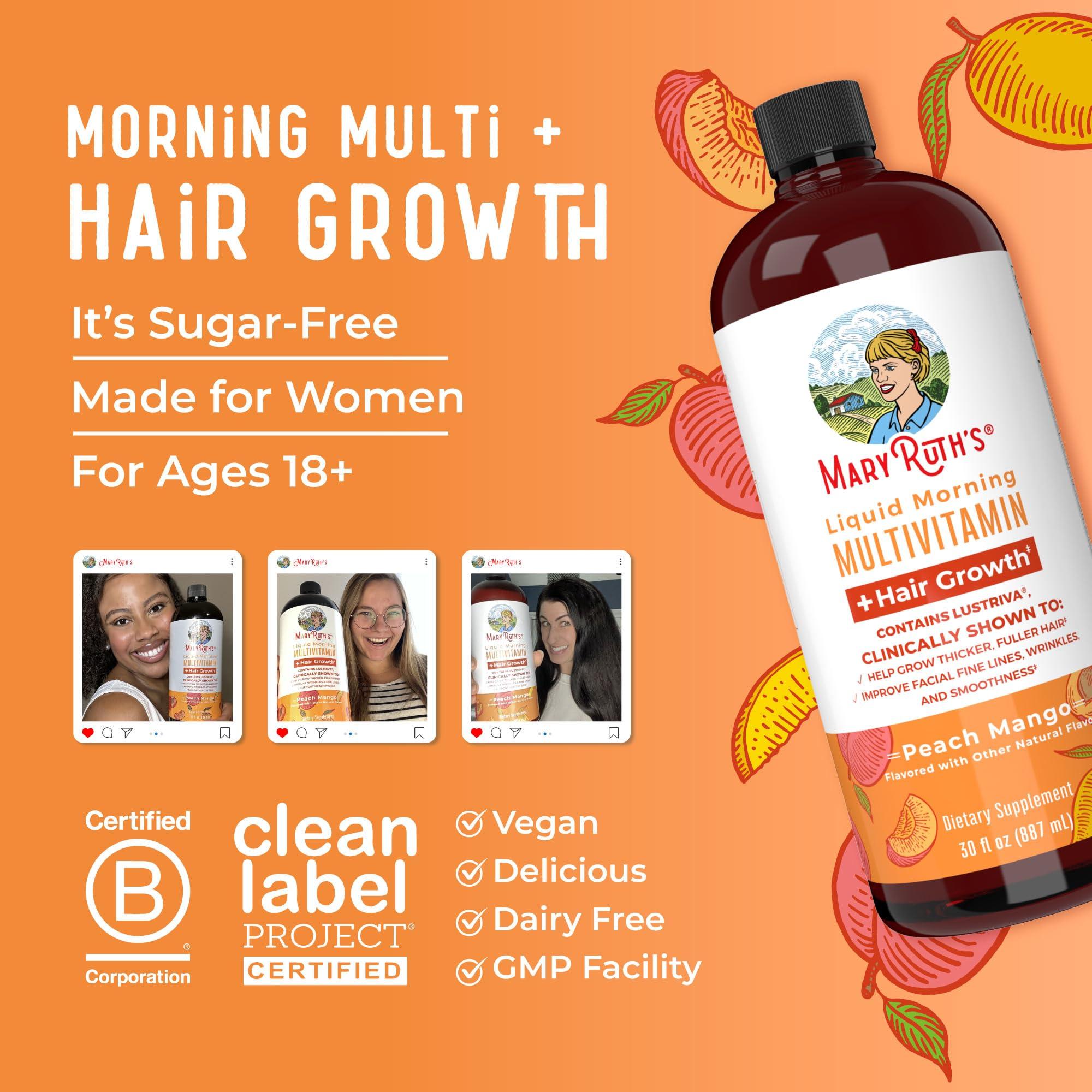 MaryRuth Organics MaryRuth Organics Liquid Multivitamin + Lustriva Hair Growth for Women| Biotin 10000mcg | Vitamin B & D | Clinically Tested for Thicker Hair, Wrinkles, Fine Lines, Skin Care | Ages 18+ | 30 Fl Oz