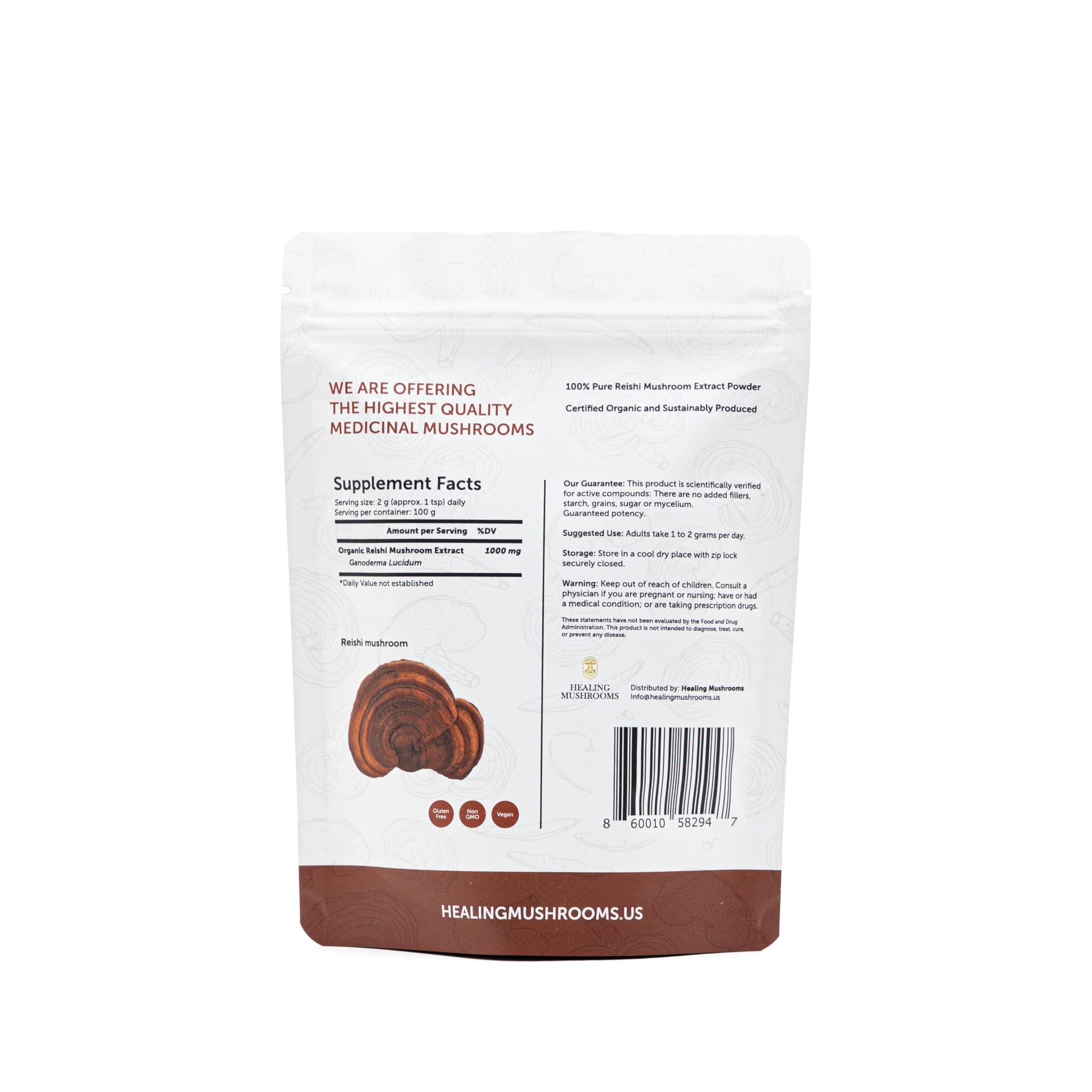 Healing Mushrooms Healing Mushrooms Reishi Extract Powder, Organic Mushroom Supplement (100 Gram)