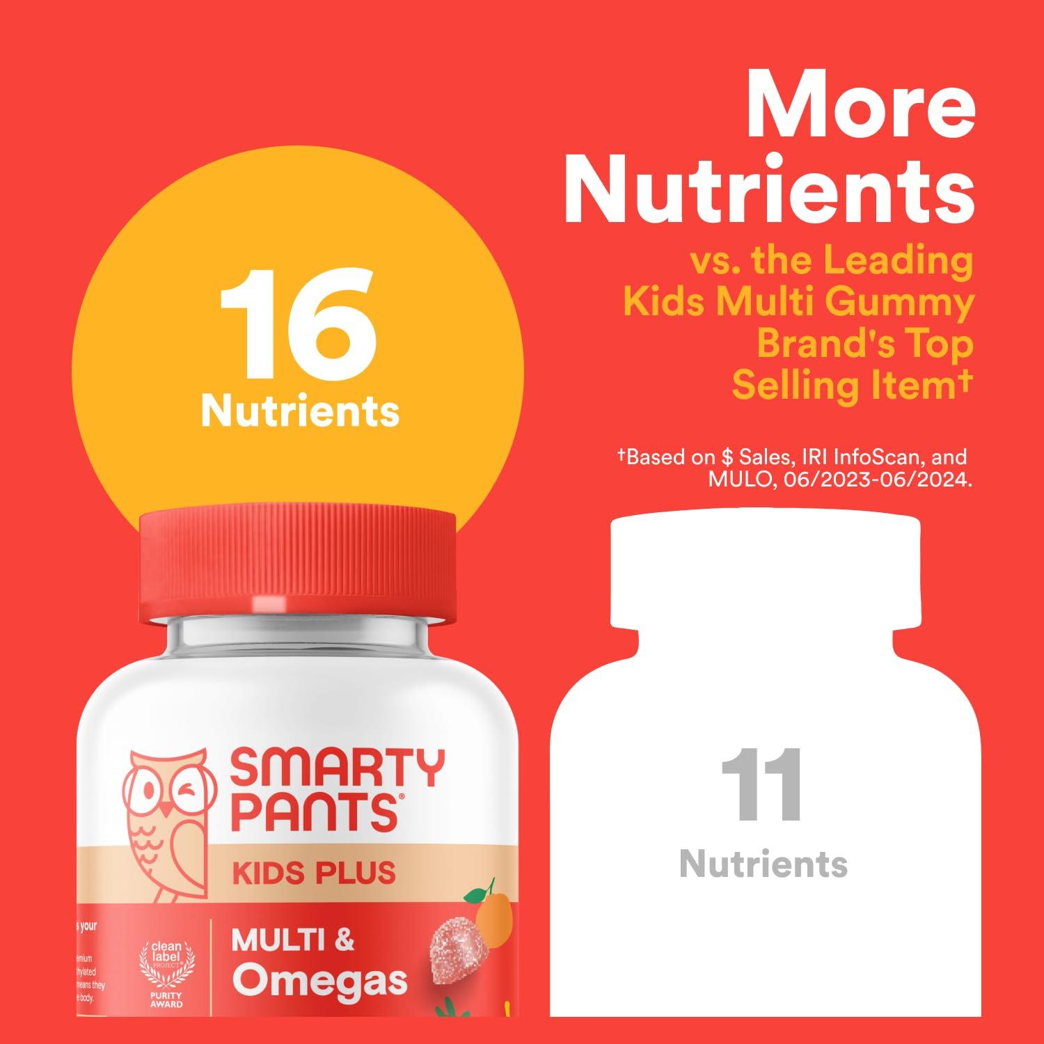 SmartyPants SmartyPants Kids Multivitamin Gummies - Improved Formula: Omega 3 (DHA/EPA), Vitamins D3, C, B12, B6, Vitamin A, K & Zinc, Gluten Free, Three Fruit Flavors, 60 Count (30 Day Supply)