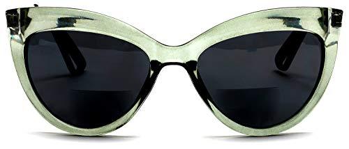 SAMBA SHADES SAMBA SHADES Bifocal Reading Sunglasses Fashion Cat Eye Sunglass Readers Oversized Women\'s CatEye Glasses Green Rx 1.50