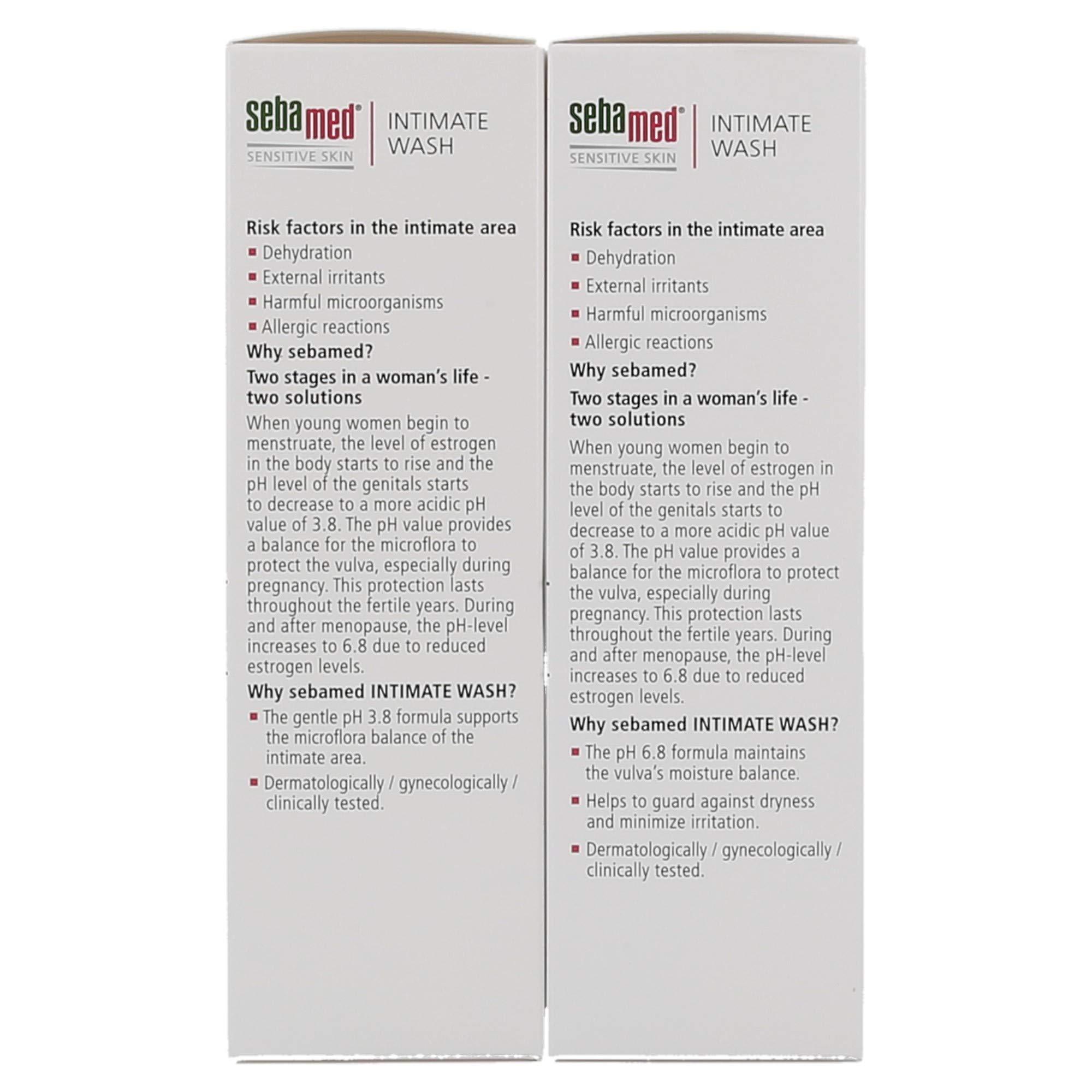 SEBAMED Sebamed Feminine Intimate Wash pH 3.8 for Microflora Balance with Aloe Vera and Sebamed Feminine Intimate Wash Menopause pH 6.8 for Women Aged 50 and Above (200mL Bottles) Value Pack