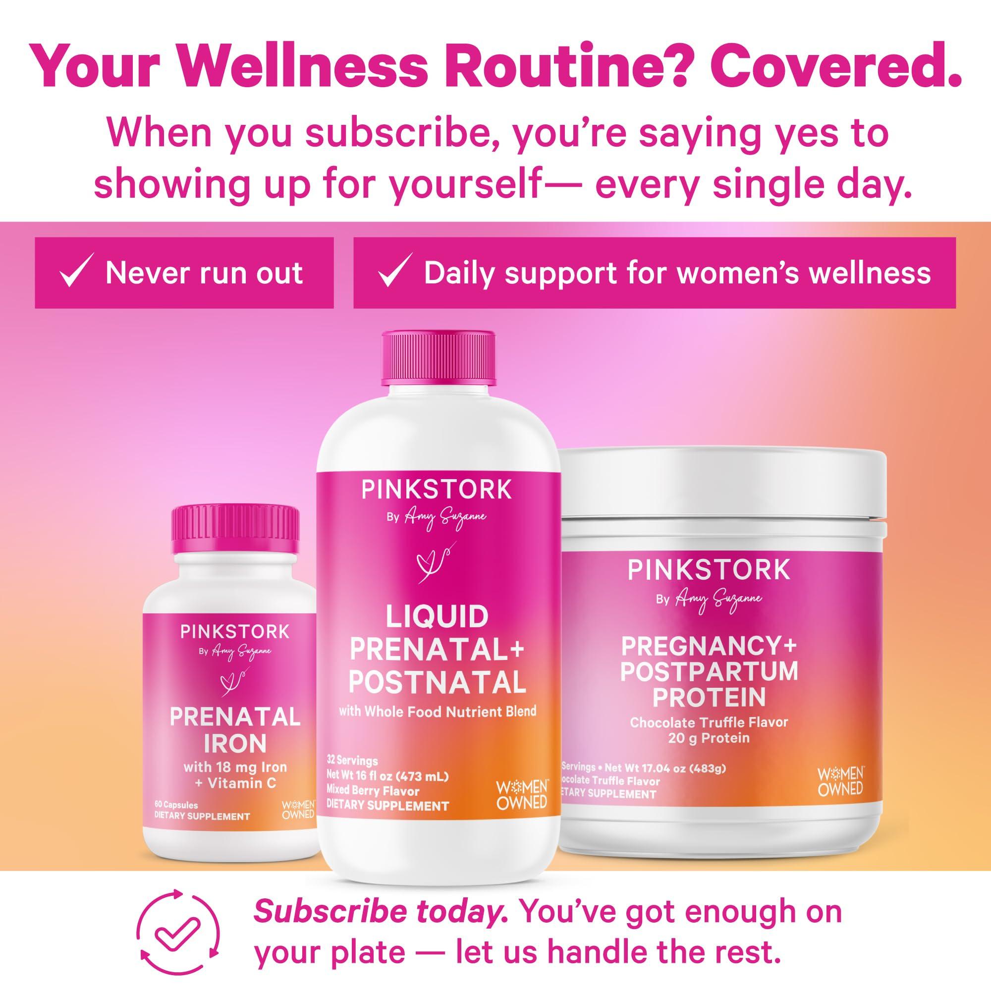 Pink Stork Pink Stork Liquid Prenatal + Postnatal Multivitamin for Women - Organic Food Blend & 18 Vitamins for Pregnant and Postpartum Breastfeeding Moms - Morning Sickness Support - 32 Servings