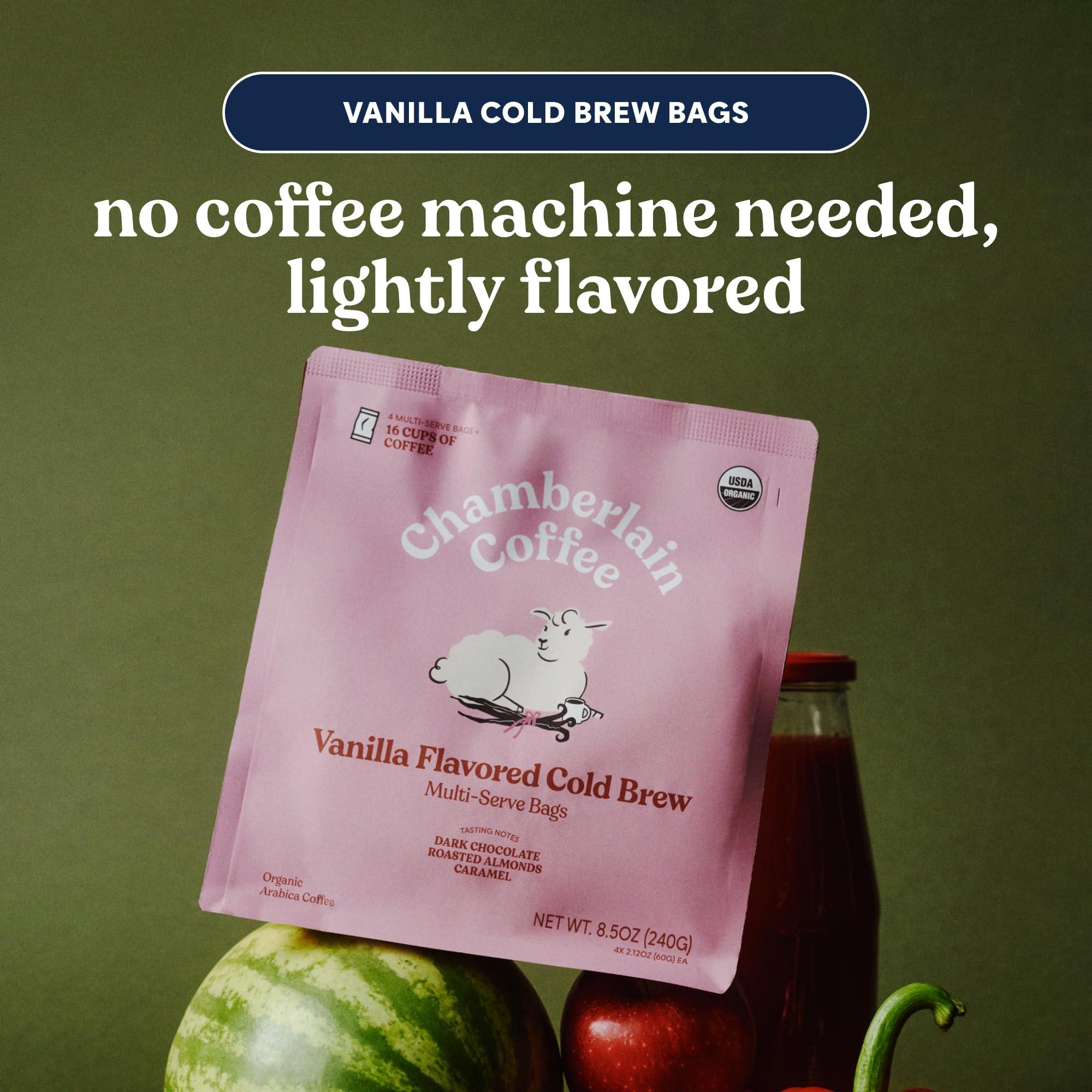 Chamberlain Coffee Chamberlain Coffee Fluffy Lamb Vanilla Cold Brew Bags - XL Cold Brew Bags - Premeasured, Ready to Brew, Cold Brew Coffee Packs - Contains 4 XL Cold Brew Bags, Makes 4 Cups of Coffee Per Bag