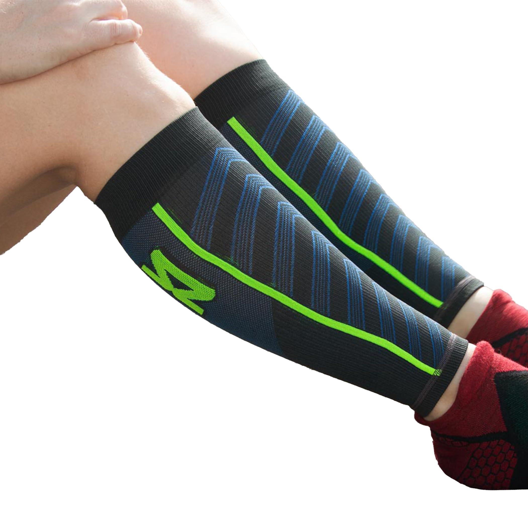 Zensah Zensah Featherweight Compression Leg Sleeves - Relieve Shin Splints, Calf Strains (Charcoal/Blue, Medium)