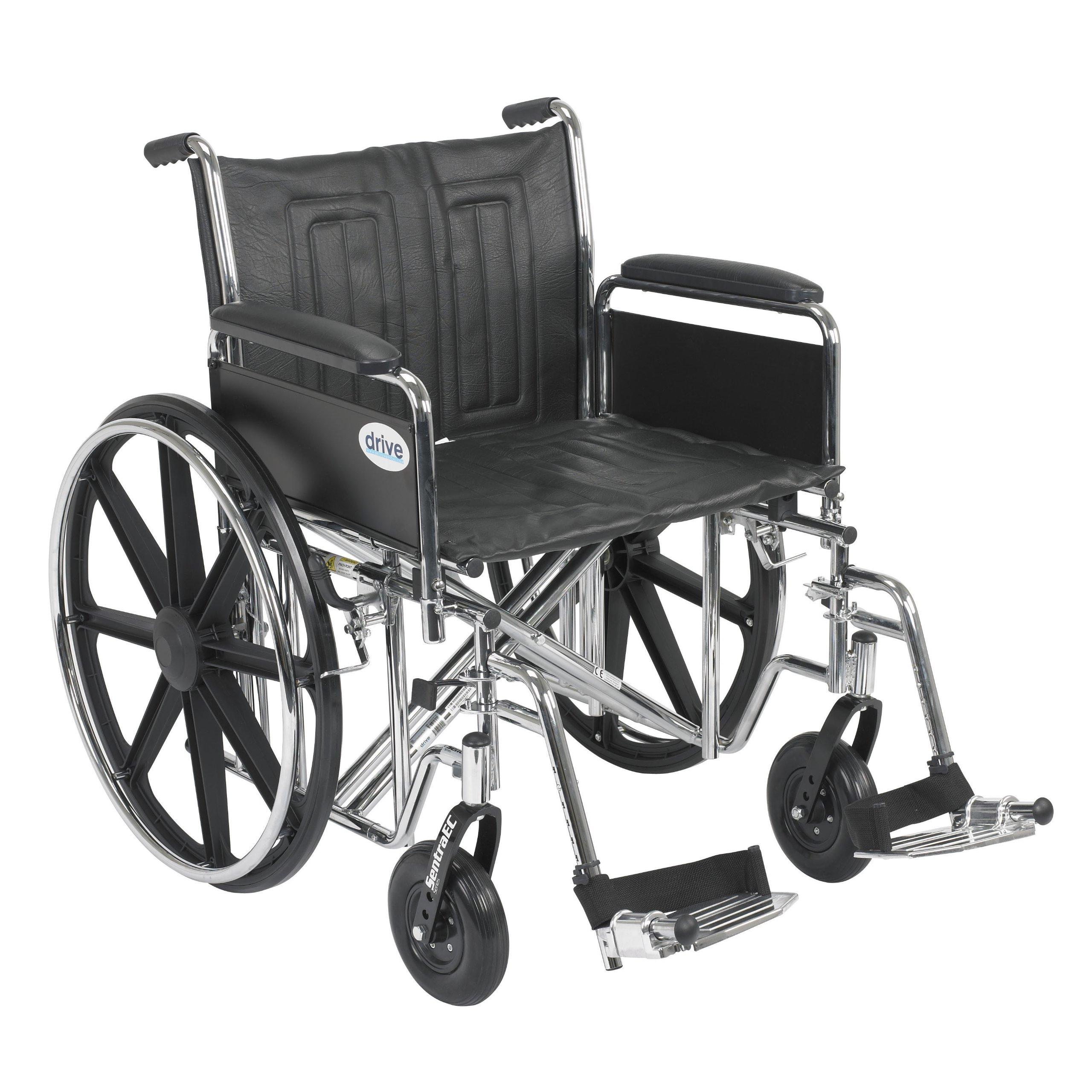 Drive Medical Drive Medical Sentra EC Heavy Duty Wheelchair with Various Arm Styles and Front Rigging Options, Black, Bariatric, 22 Inch