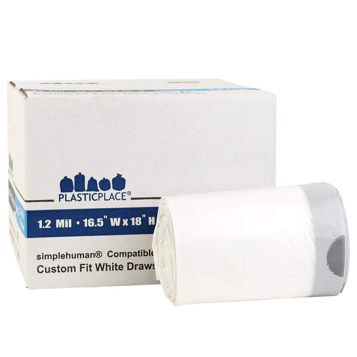 Plasticplace Plasticplace Custom Fit Trash Bags, Compatible with simplehuman Code R (200 Count) White Drawstring Garbage Liners 2.6 Gallon/ 10 Liter 16.5\" x 18\"