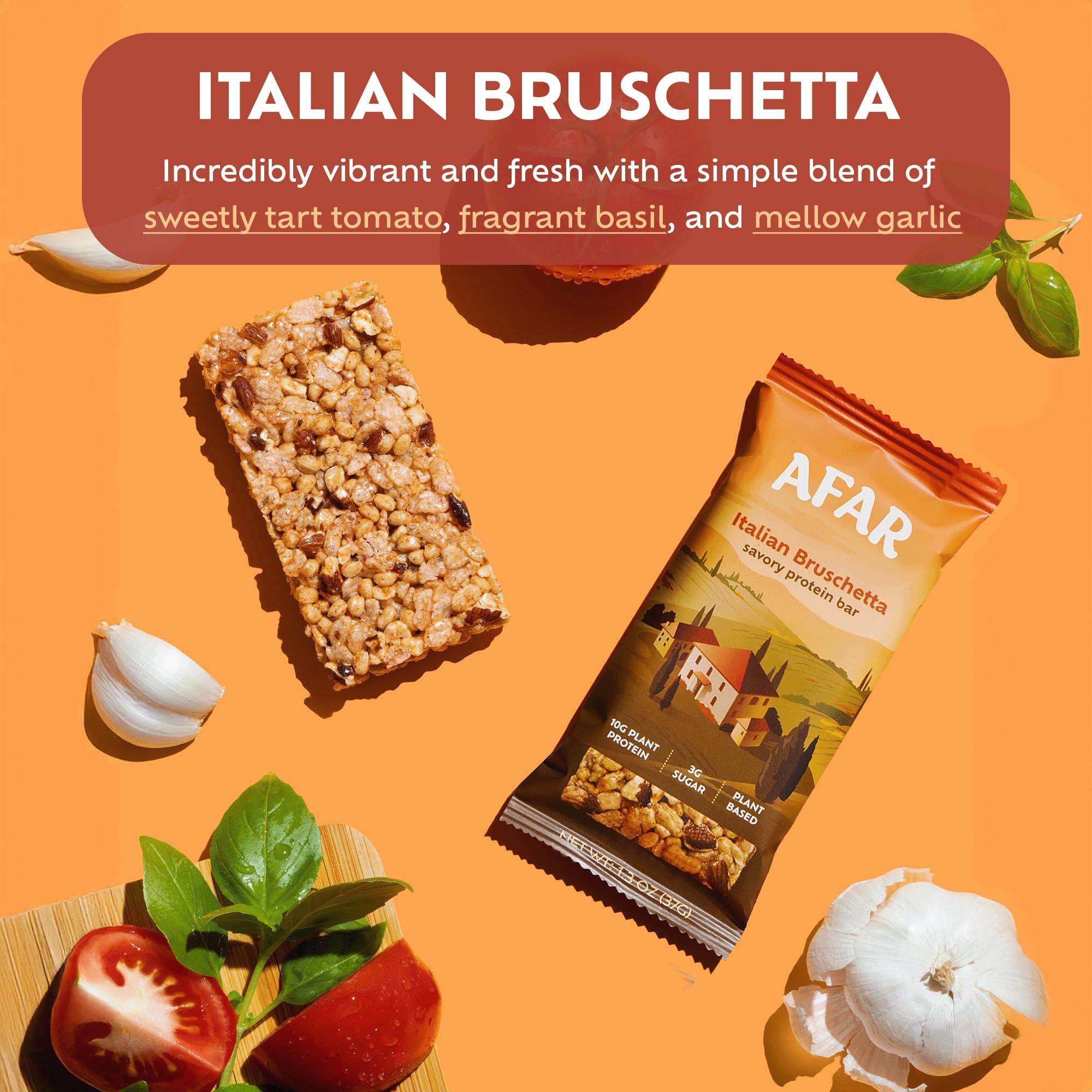 Afar Afar Savory Protein Bars Low Sugar, High Protein Healthy Snack for Adults Meal Replacement Bar Rice Crispy Texture Vegan, Gluten Free 8 Bars (Italian Bruschetta)