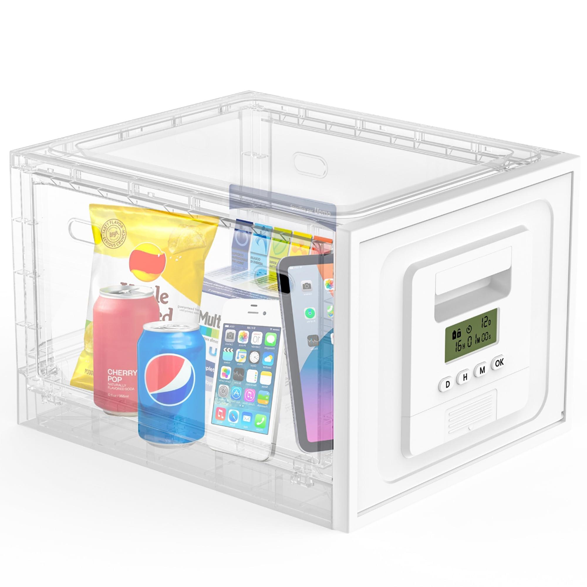 Habit Control Habit Control Clear Lock Box - Timer & Combination Modes, Plastic Medicine LockBox for Fridge, Locking Time Snack Container, Cell Phone Locker (Clear-timer)