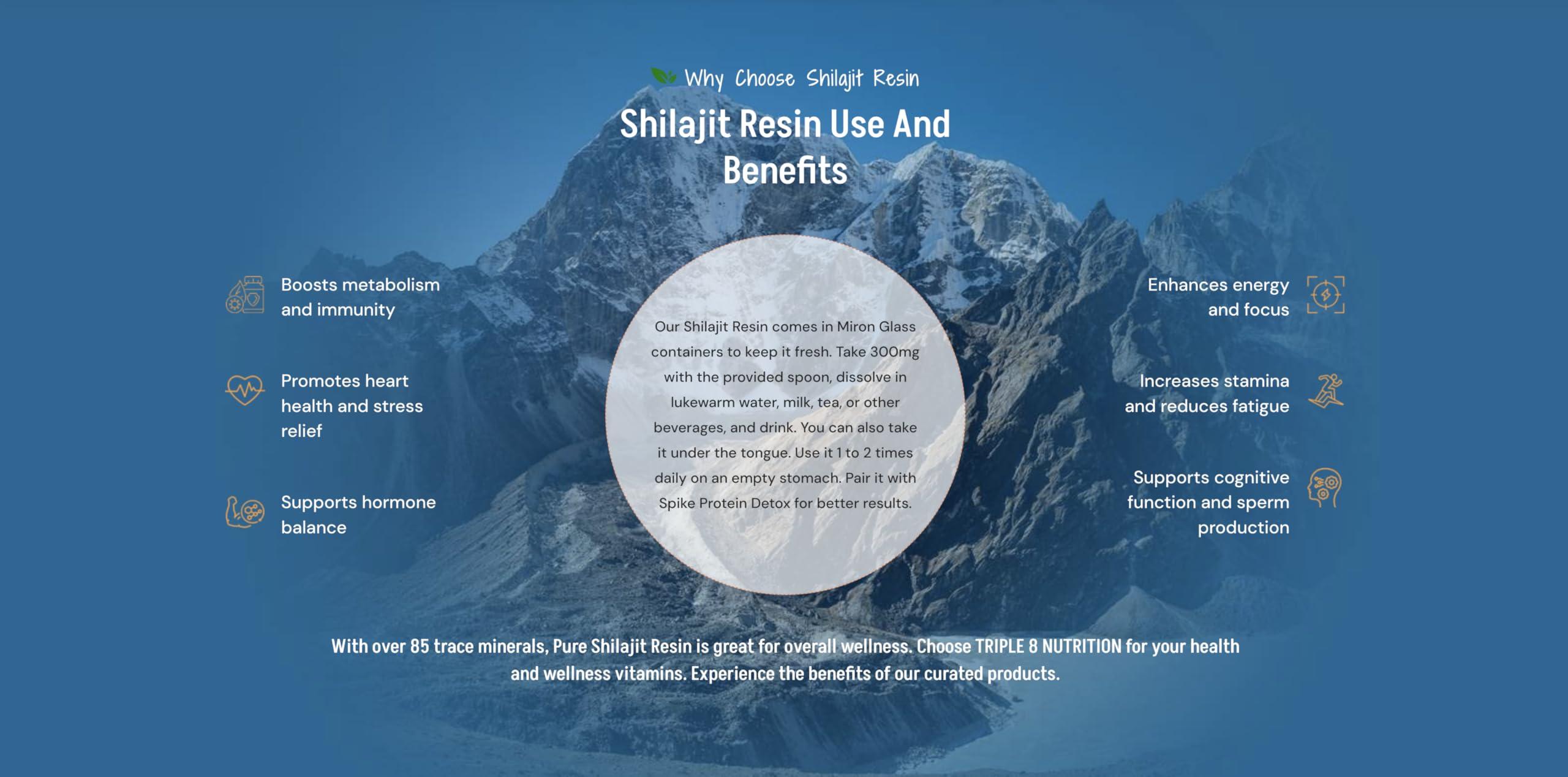 Triple 8 Nutrition Shilajit Resin 50g Bottle Absolutely Pure Wild Himalayan Authentic Natural Organic Fulvic Acid and 85+ Trace Minerals Most Potent for Men and Women Third Party Lab Tested ISO: 17025 Accredited USA