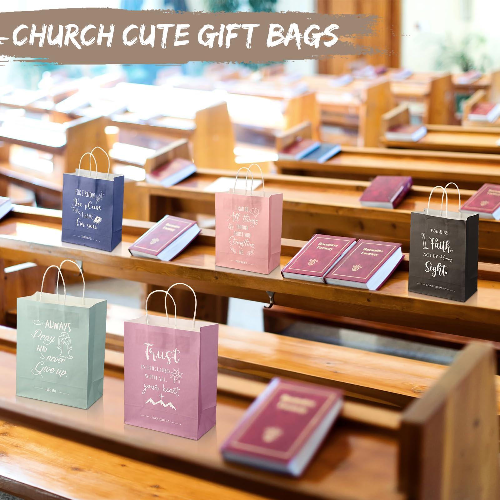 Mooliwe Mooliwe 60 Pcs Church Welcome Christian Gift Bags for Women Baptism Religious Gift Bulk Inspirational Bible Verse Treat Bags with Handles for Birthday Wedding Party Favors