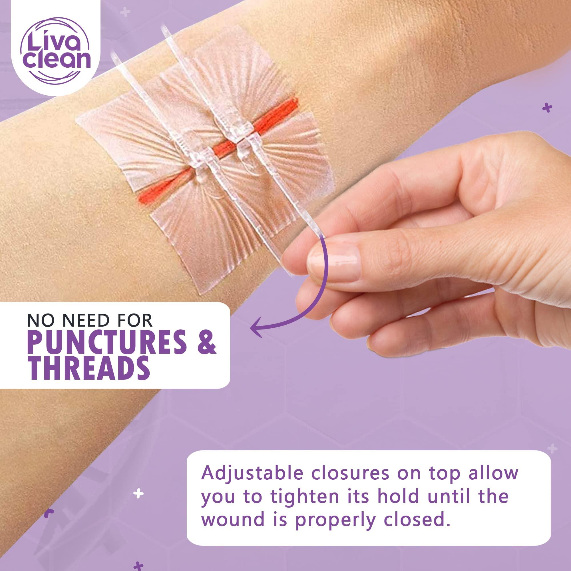 LivaClean (6 CT) 2.3 X 2.3 Butterfly Closures - Wound Closure Strips - Zip Stitch Wound Closure Butterfly Bandaids Adhesive Steri Strips Injury Closuring Glue Bandages Sutures