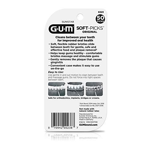 GUM GUM Soft-Picks Original, Easy to Use Dental Picks for Teeth Cleaning and Gum Health, Disposable Interdental Brushes with Convenient Carry Case, Dentist Recommended Dental Floss Picks, 50ct