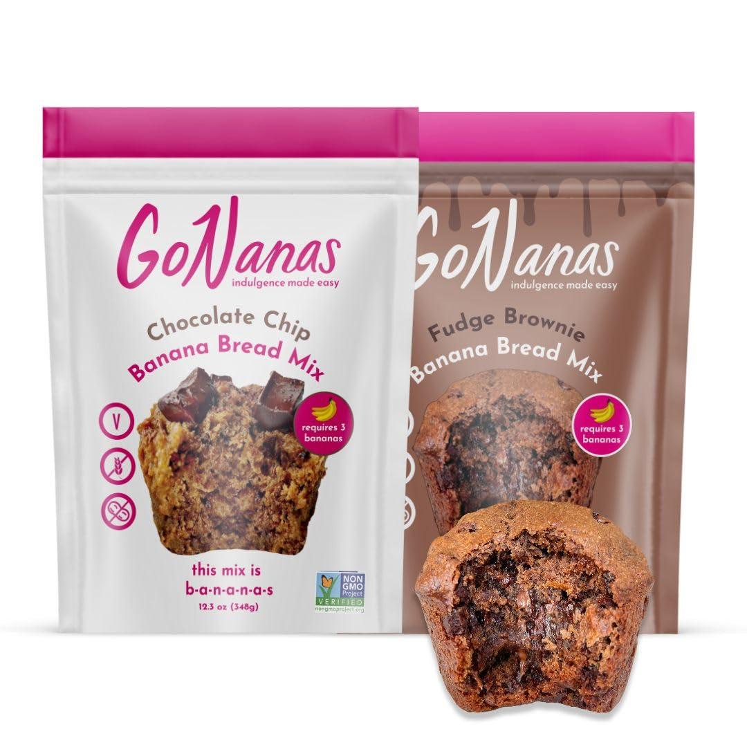 GoNanas GoNanas Banana Bread Mix - Bundle of 2 Flavors. Vegan, Gluten Free Healthy Snacks. Oat Flour Banana Bread or Banana Muffin Mix. Women Owned, US Ingredients, Dairy Free, Nut Free, Delicious Snacks
