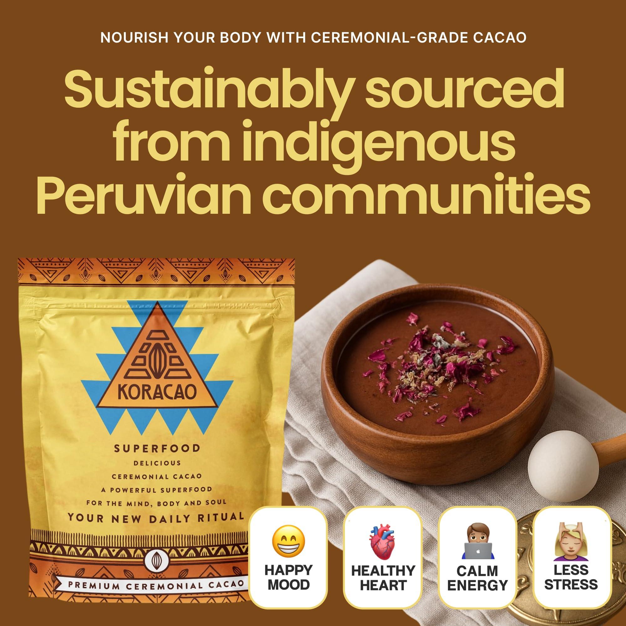 KORACAO KORACAO Organic & Sustainably Harvested Cacao | Ideal Superfood for Everyday Bliss | Ceremonial Grade Cacao | Enhance Your Spiritual Journey with Ancient Superfood Delight - 1 Pound