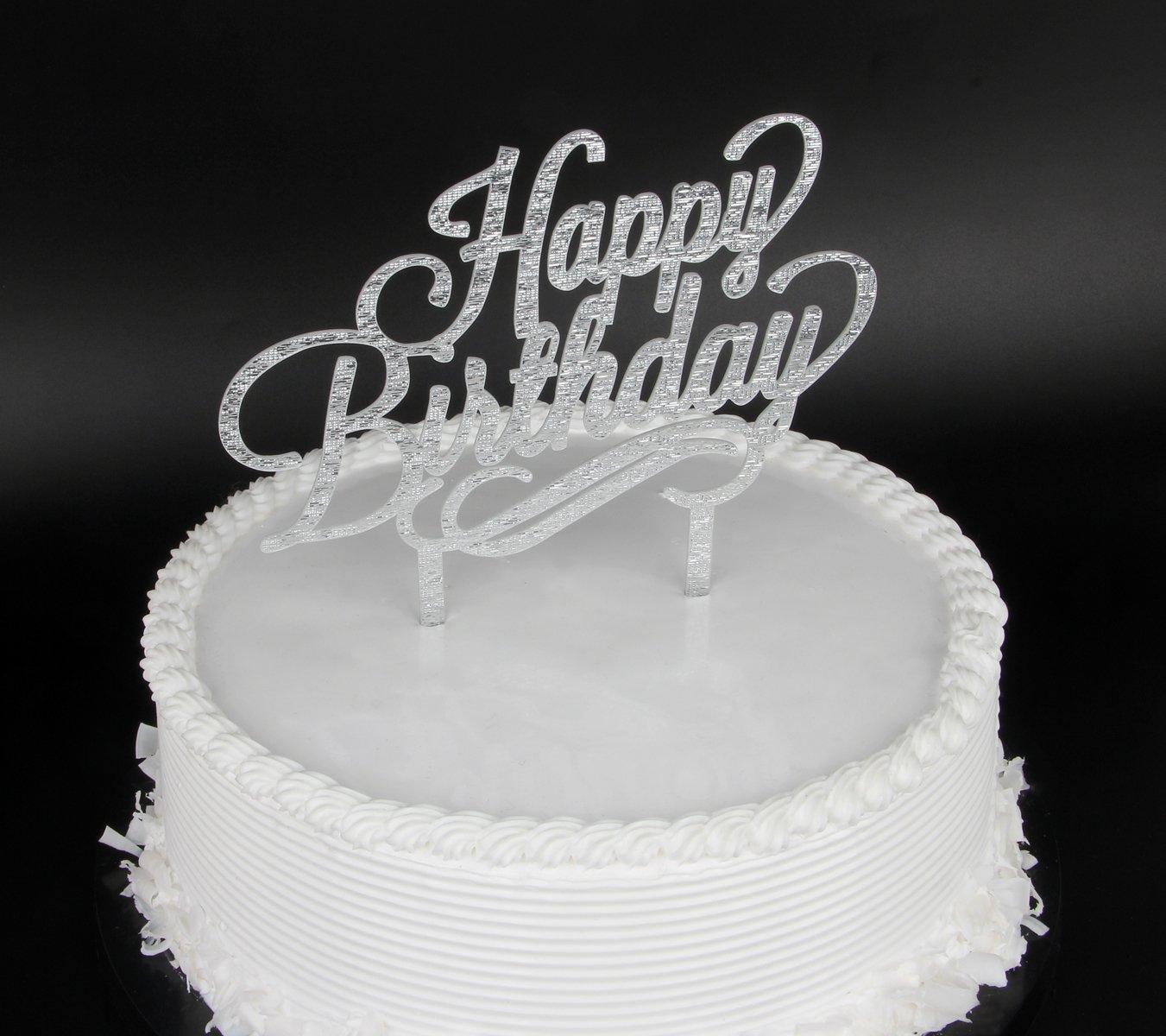 Qttier Happy Birthday Cake Topper, Premium Quality Birthday Party Decoration Supplies with Cardboard Packaging Silver