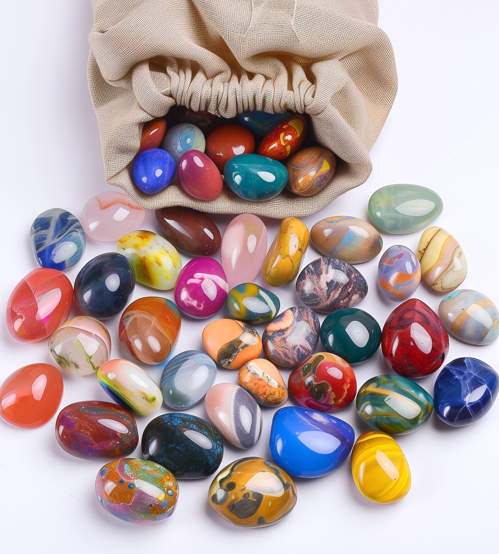 SigMntun SigMntun Polished Healing Crystals Stone Set, 24 Types of 0.6" Handpicked Tumbled Stones for Healing, Reiki, Meditation, Crafting, Home Decor, Ethically Sourced, Mixed-96