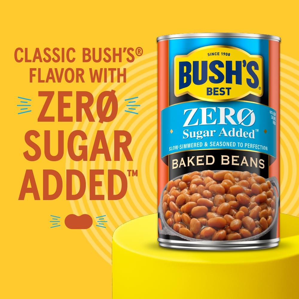 Bush\'s Best BUSH\'S BEST 15.8 oz Zero Sugar Baked Beans, Source Of Plant Based Protein and Fiber, Low Fat, Gluten Free, (Pack of 12)