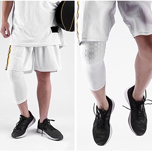 Laiiqi Laiiqi Compression Knee Pads Leg Sleeve, Hex Knee Pads for Basketball Honeycomb Anti Collision Knee Pads Long Kneepads Non-Slip Football Knee Pads for Youth Adult (A Pair White/L)