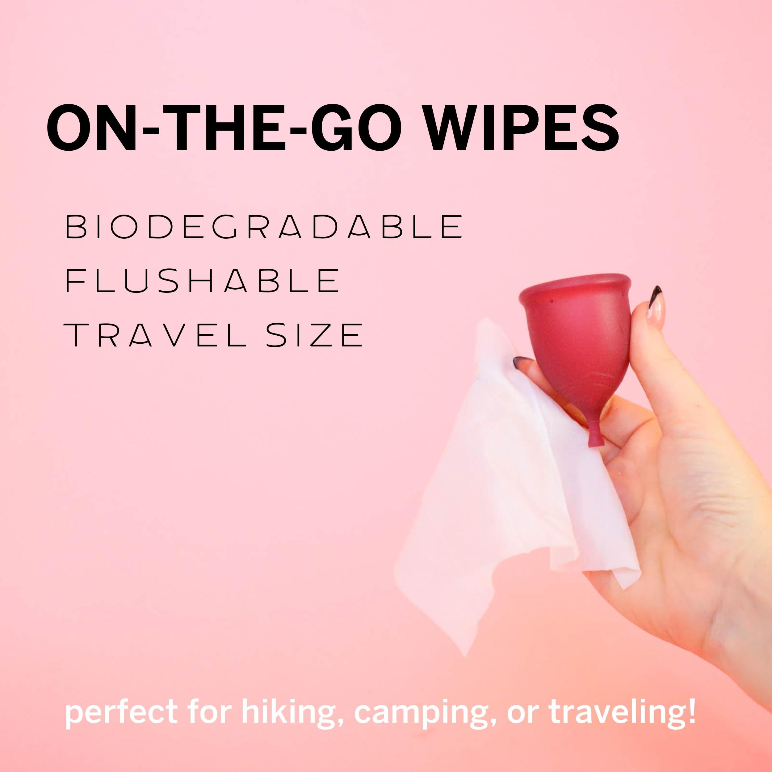Pixie Cup Pixie Feminine Wipes - Flushable, Biodegradable, & Ph Balanced - Best Individually Wrapped Packet Wipes for On The Go & Public Bathrooms - Wash, & Cleaner For Your Menstrual Cups & Discs (20 Count)