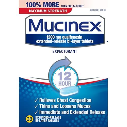 Mucinex Mucinex Maximum Strength 12 Hour Chest Congestion Expectorant Relief Tablets, 1200 mg, Thins & Loosens Mucus, 28 Count