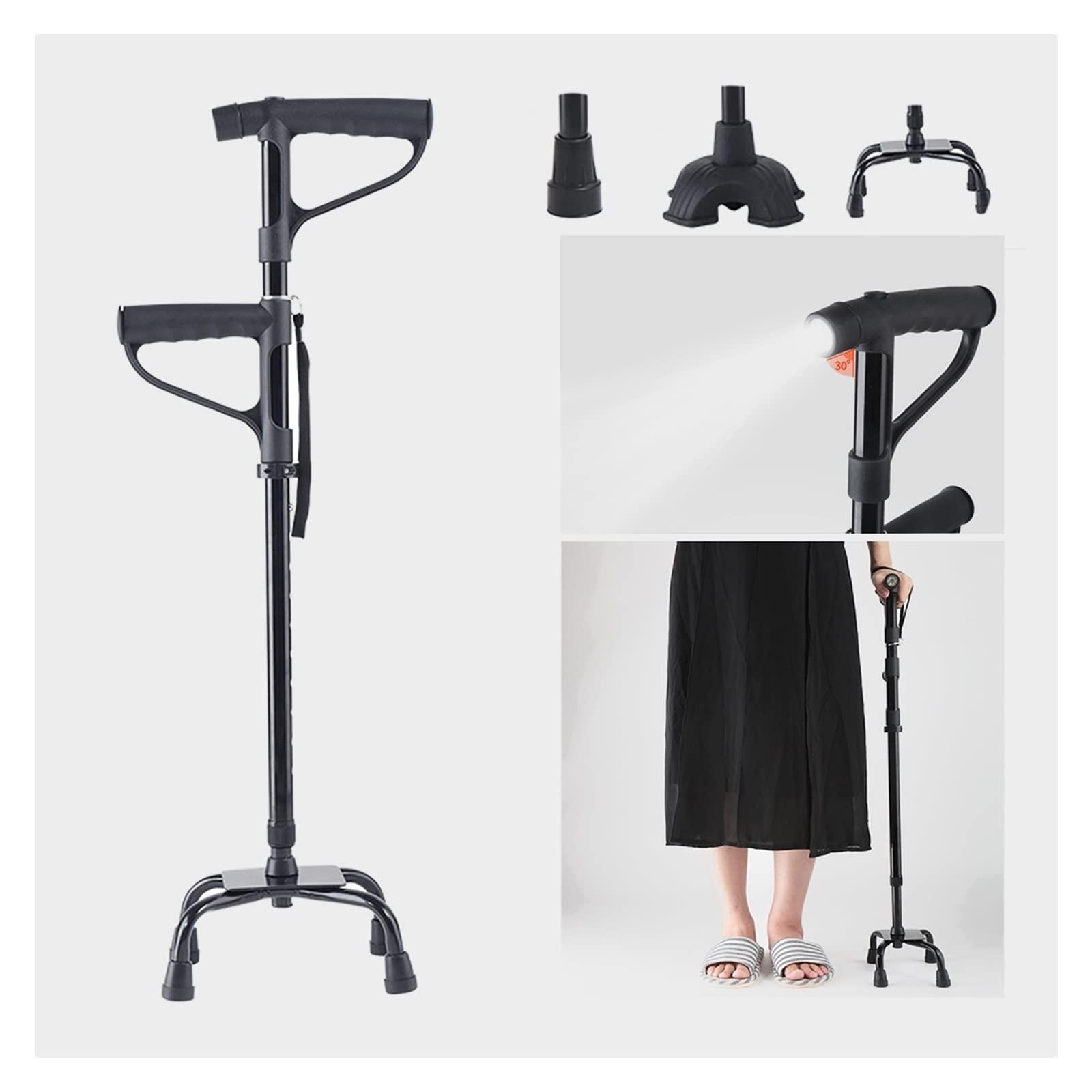 AMOCHO AMOCHO Adjustable Walking Cane with Light,with 4-Pronged feetAdjustable from 29-38 InchesWalking Sticks with Extra Stability Small Quad BaseWorks for Right or Left Handed Men or Women