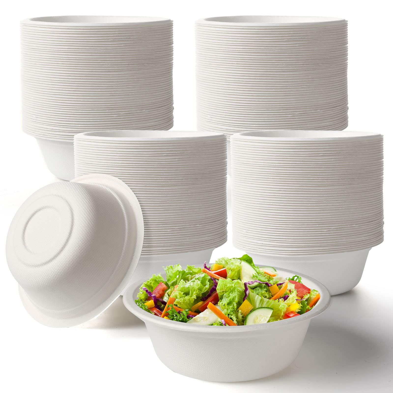 Potchen 300 Pack Disposable Paper Bowls Quality White Bowls Small Sugar Cane Fibers Party for Ice Cream Fruits Salad Soup Hot or Cold Use Catering Picnics Camping and Restaurant Supplies(12 oz,White)