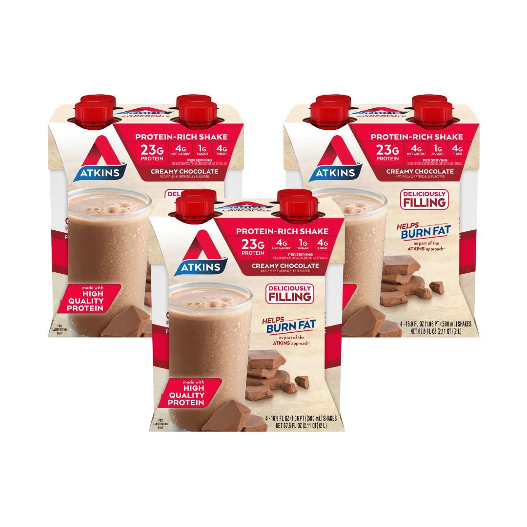 Atkins Atkins Creamy Chocolate Meal Size Protein Shake & Milk Chocolate Delight Protein Shake, 15g Protein, Low Glycemic, 2g Net Carb, 1g Sugar, Keto Friendly, 12 Count