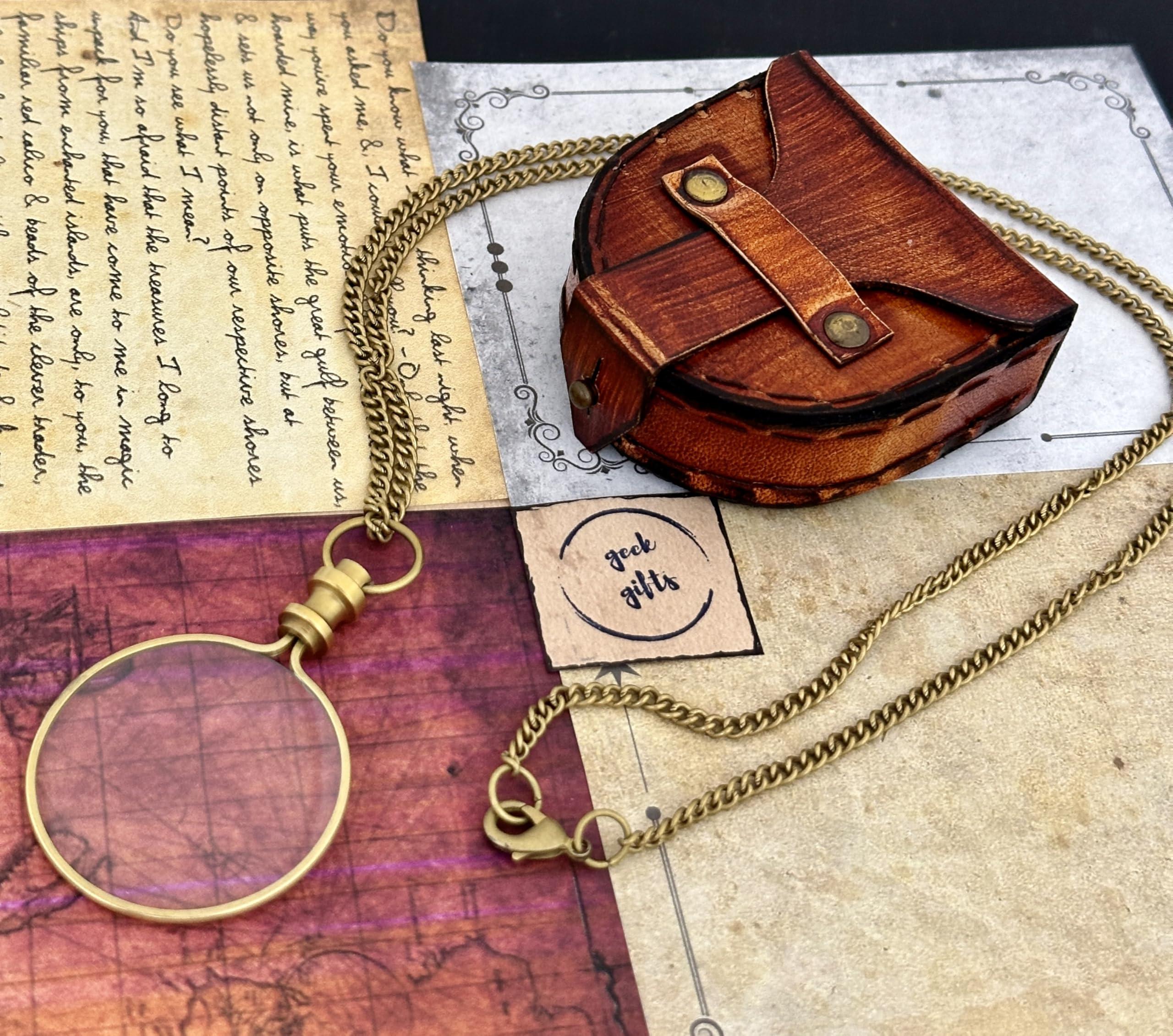 geekgifts Monocle Pocket Magnifying Glass with Leather Box, Magnifying Glass for Reading, Pocket Monocle Costume - Pocket Magnifiers 10x, Keepsake, Stocking Stuffer Gifts for Men Women