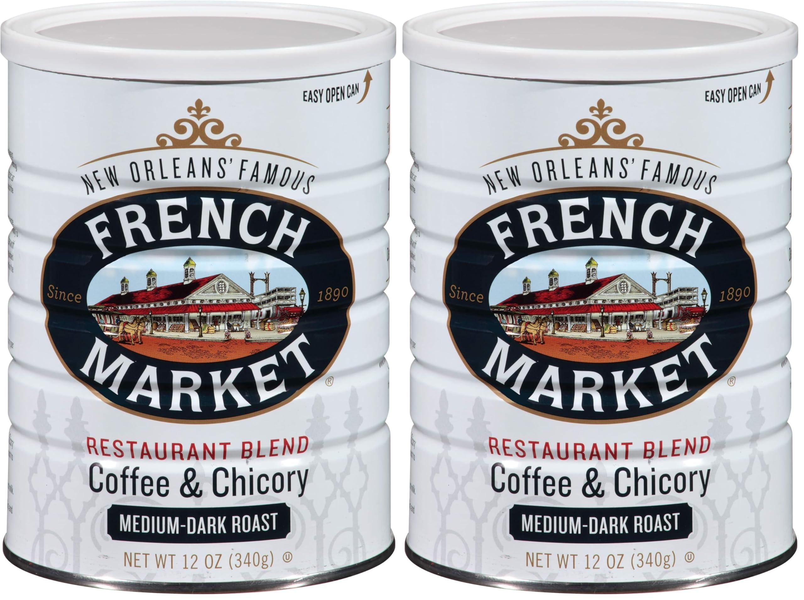 FRENCH MARKET French Market Coffee, Coffee and Chicory, Dark Roast Ground Coffee, 12 Ounce Can 3 Count (Pack of 2)