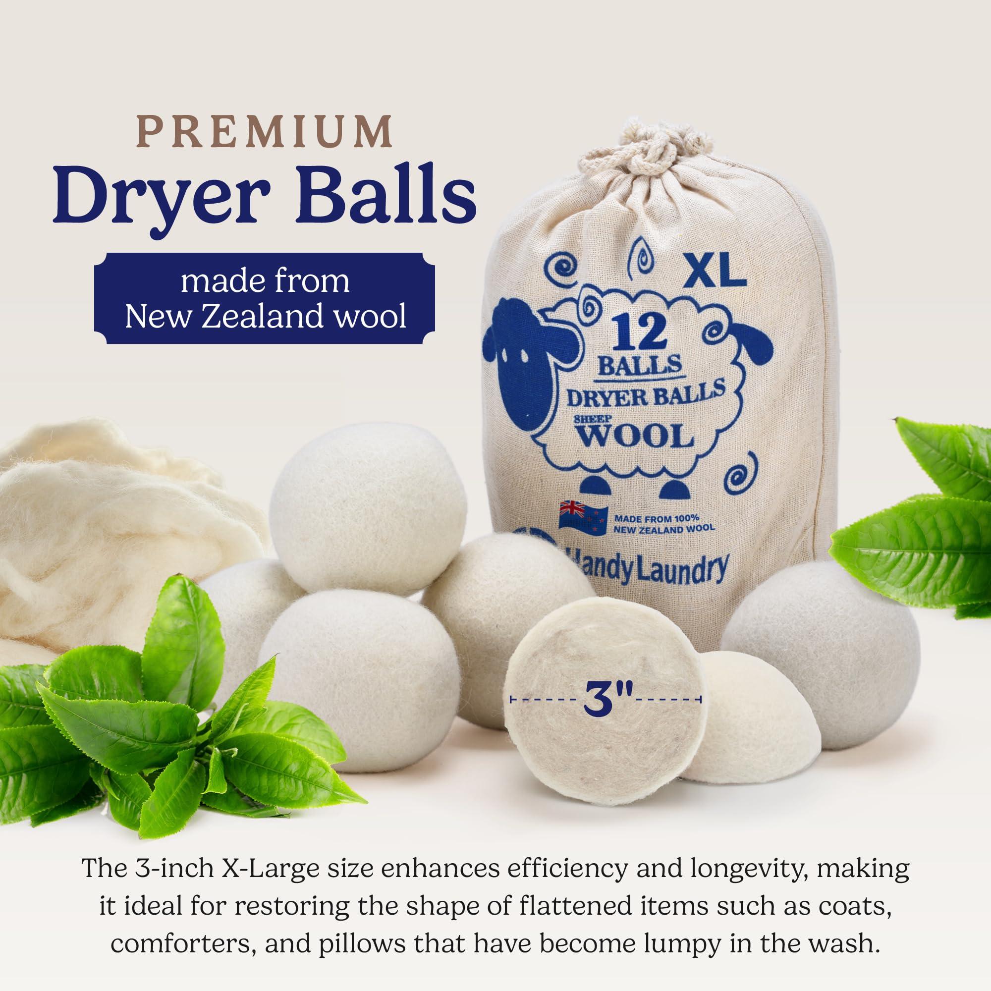 Handy Laundry Handy Laundry Wool Dryer Balls - Natural Fabric Softener, Reusable, Reduces Clothing Wrinkles and Saves Drying Time, Better Alternative to Plastic Balls and Liquid Softener (Pack of 12)