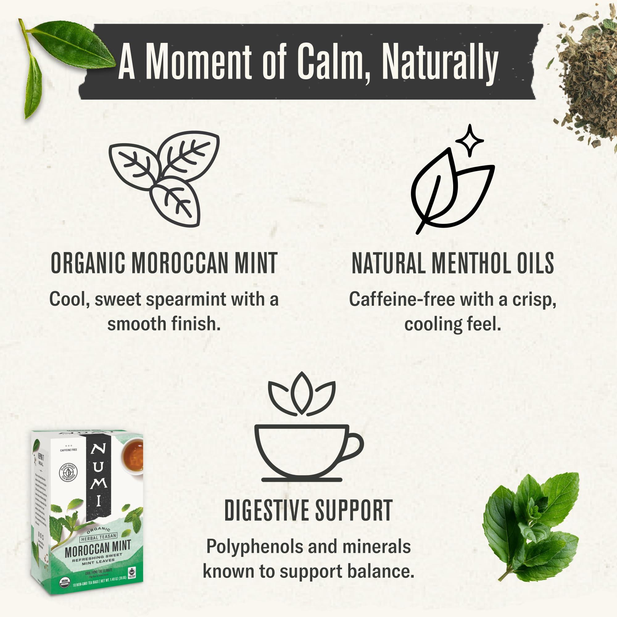 Numi Numi Organic Moroccan Mint Tea, 100 Tea Bags, Refreshing Nana Mint, Caffeine Free Herbal Tea