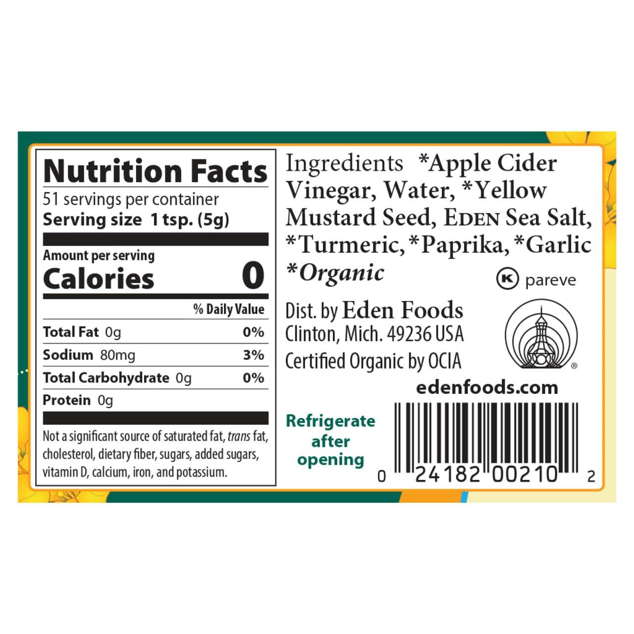 Eden Eden Organic Yellow Mustard, 9 oz Glass Jar, Stone Ground, with Apple Cider Vinegar