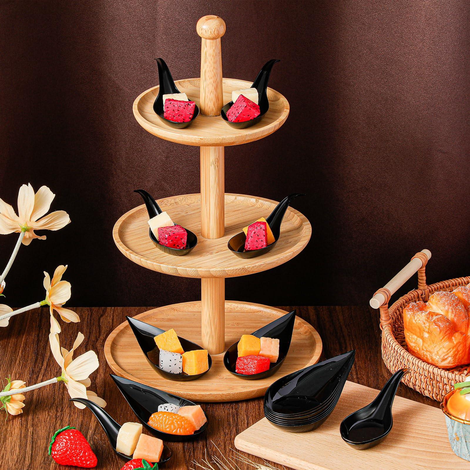 Tessco Tessco 400 Pcs 4\'\' Mini Plastic Appetizer Spoons Plates Disposable Dessert Spoons Tear Drop Tasting Spoons Plastic Asian Soup Spoons for Dessert Sauces Sushi Ice Cream Food Parties, 2 Styles(Black)