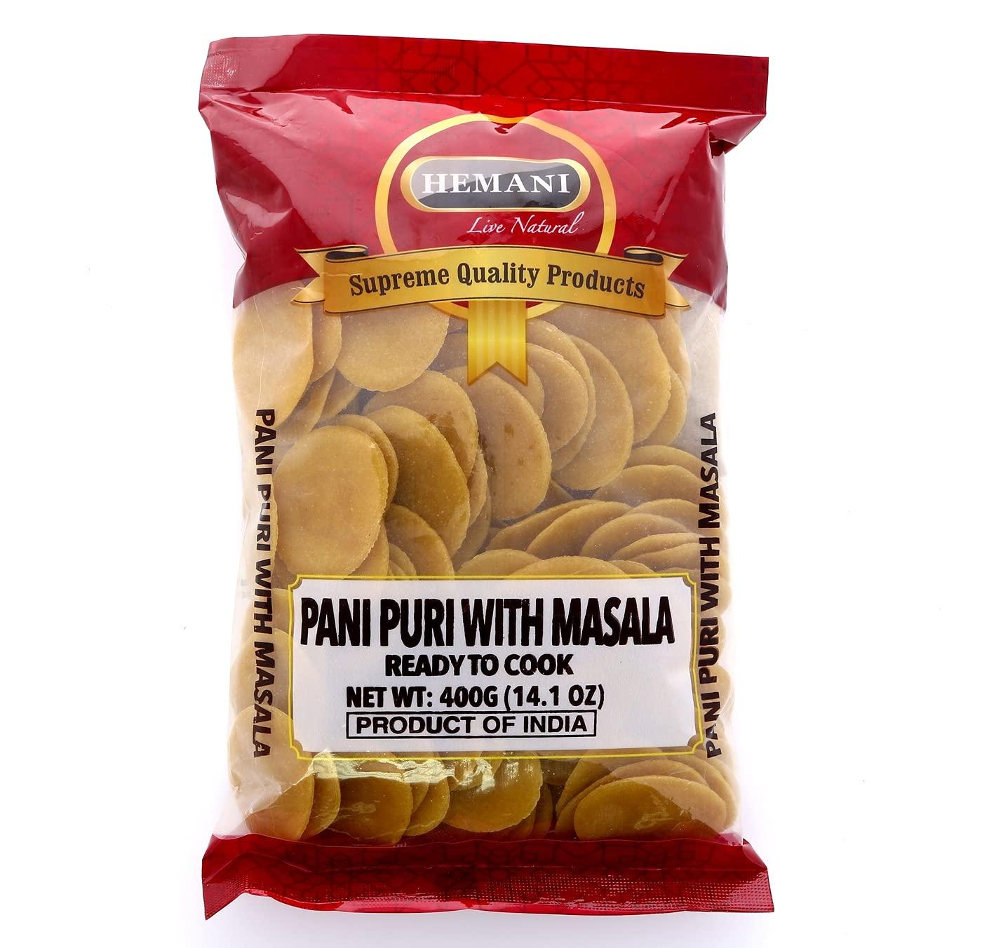 Hemani HEMANI Pani Puri - Coins - Comes with Masala - Ready to Cook - 400g (14.1 oz) - All Natural, Vegan & Non-GMO - Indian Origin