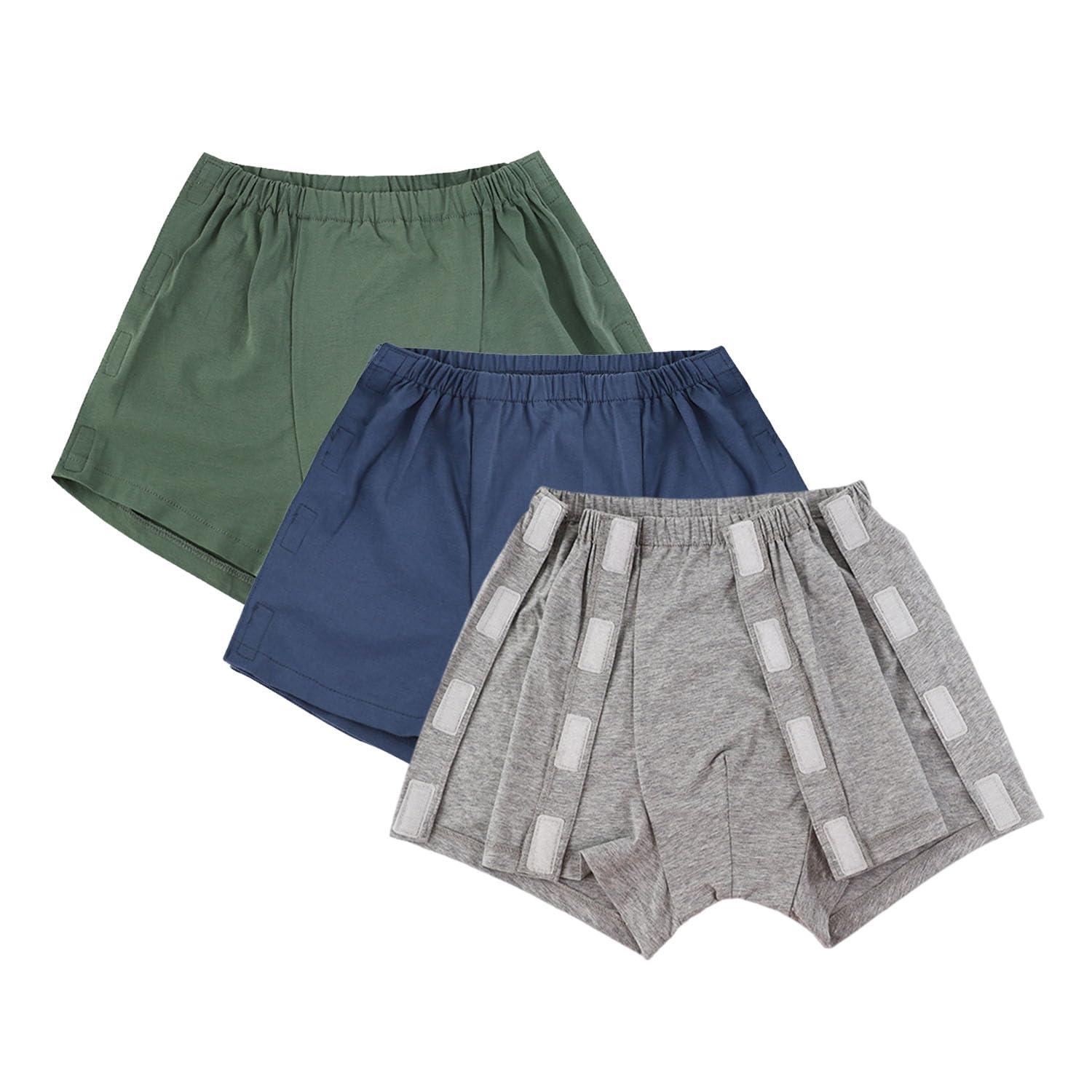 Lmaray 3 Pack Post Surgery Boxers for Men, Adaptive Underwears, Tear Away Underwear, Incontinence Stick-on Briefs