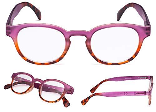 LUR READING GLASSES 4 pack Ladies Colorful Round Readers for Women Reading (Purple, 1.25)