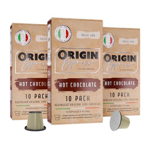 Origin Espresso Hot Chocolate Capsules for Nespresso Original Machine 30 Count Hot Cocoa Pods, Single-Serve Nespresso Original Line Compatible, Made in Italy (Hot Chocolate, 30)